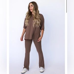 Foxy Kind All Weekend Long Pant Set Taupe Brown size Small